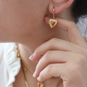 18k Gold Heart Locket Earrings, Necklace, can include picture Inside, Picture Necklace Dog Cat Pet Mom Picture Necklaces Gifts for Her Women
