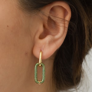Gold Filled Huggies Earrings Emerald Zircon Crystal White Drop Earrings Elegant Hoop Handmade Waterproof Minimalist Her Woman Best Gift image 9