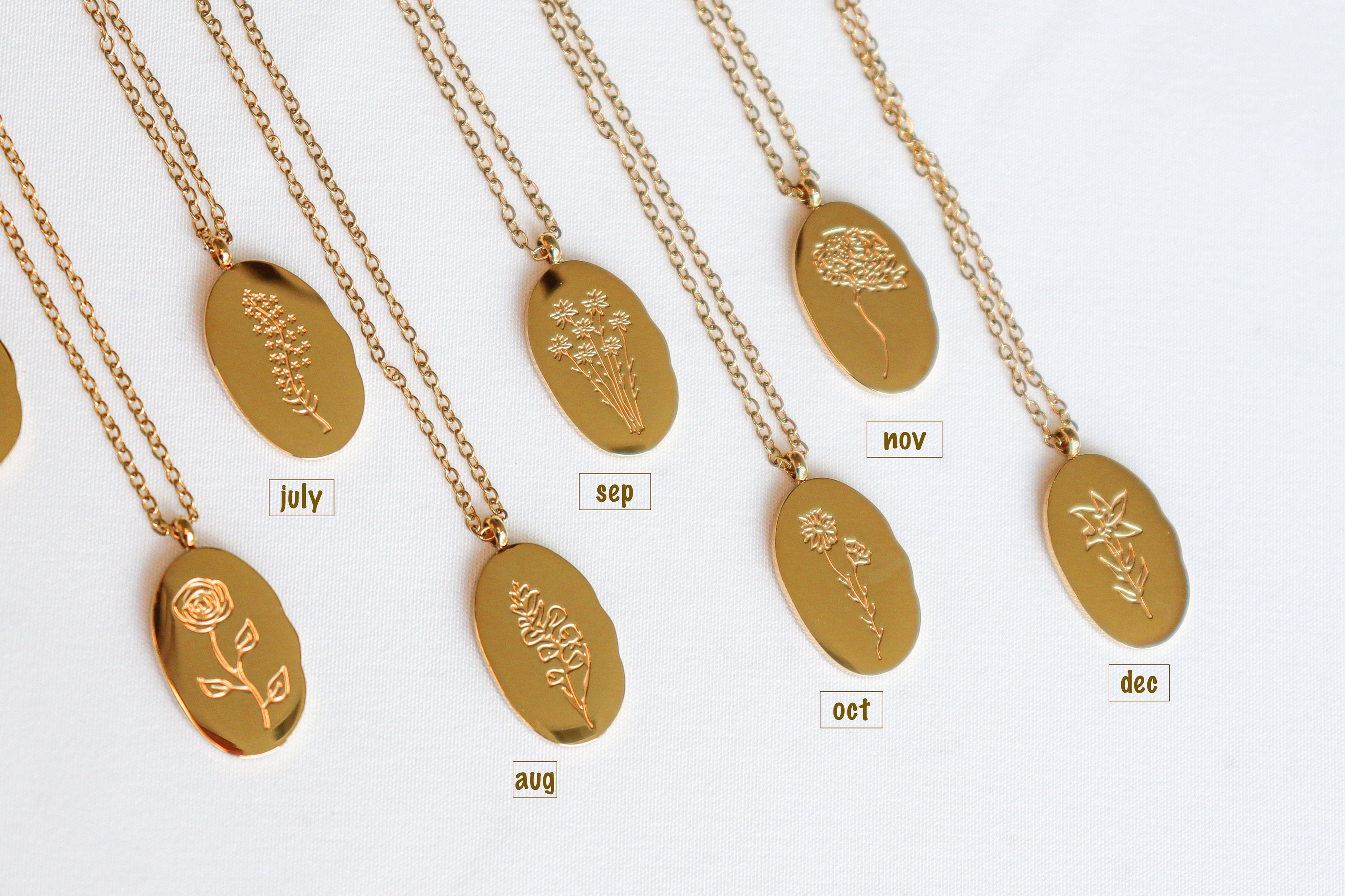 Gold Birth Flower Necklace, Floral Necklace, Multiple Pendant