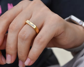 Gold Filled ID Ring Water Resistant Minimalist Dainty Signet Her Statement Stackable WATERPROOF Jewelry Non Tarnish Finger Rings Top Gift