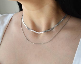 Silver Chain Necklace Twist Rope Dainty Snake Chain Twist Chain Herringbone Necklaces for Women Men, Kids Waterproof Bracelet Anklet Jewelry