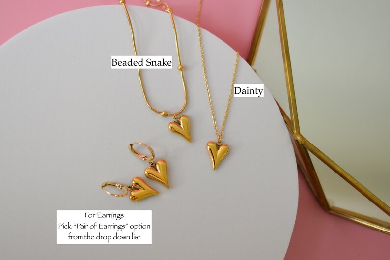 18K Gold FILLED Heart Shape NecklaceHeart Love Pendant NecklaceJewelry Herringbone Bead Chain WaterproofPersonalized Gift Mom Daughter image 4