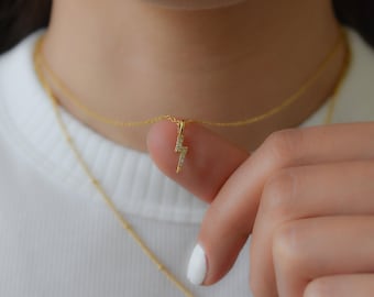 Lightning Bolt Charm Necklace -Gold Filled Snake Pendant Necklace -Lightning Charm Earrings Necklace SET -Non-Tarnish Christmas Jewelry Gift