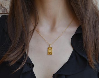 Gold Evil Eye Tarot Square Pendant Necklace Aquarius Heart Sun Evil Eye Zodiac Sign Tarot Deck Christmas Waterproof Jewelry Minimalist Gift