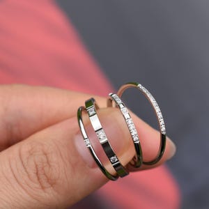 Silver Multi Stone Diamond Zircon Ring · Minimalist Statement Ring Promise Ring Thin Stackable Rings Solitaire Silver Handmade Gift for Her