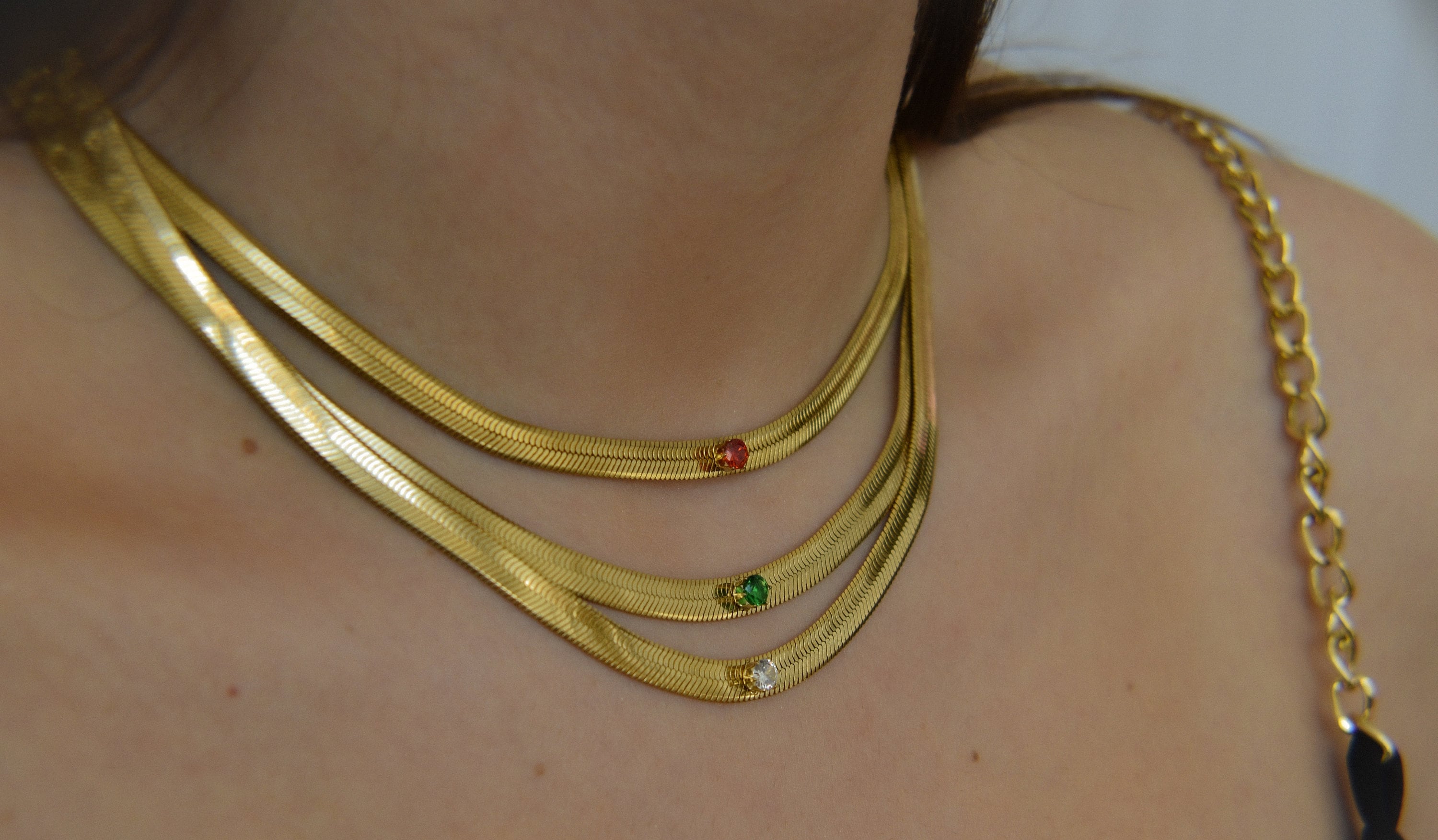 Gold Filled Herringbone Chain With Diamond Zircon Gemstone