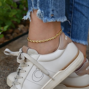 Gold Filled Rope Anklet · Vintage Look Twist Chain Anklet Gold Jewelry · Anklet Bracelet SET Waterproof Gold Women Jewelry Handmade Gift Her