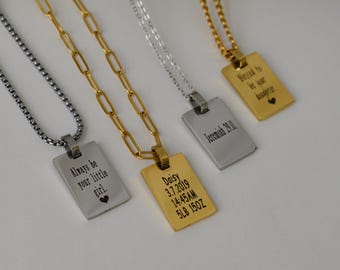 Text Pendant Necklace Gold Blank Square Charm Necklace Silver Engraved Bible Personalized Pet Phone Medical ID Charm Baby Tag Christmas Gift