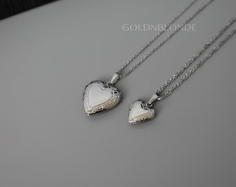 Silver Heart Locket Necklace, Custom Engraved Necklace, Photo Necklace, Personalized Gifts, Gift for Mom Dad Pet Dog Wife Anniversary Gifts