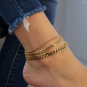 Gold Filled Anklet ・ Women Anklet Men Anklet Waterproof Non Tarnish Foot Girl Jewelry Layered Chain Anklet Gold Beaded Anklet Christmas Gift