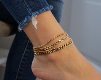 Gold Filled Anklet ・ Women Anklet Men Anklet Waterproof Non Tarnish Foot Girl Jewelry Layered Chain Anklet Gold Beaded Anklet Christmas Gift