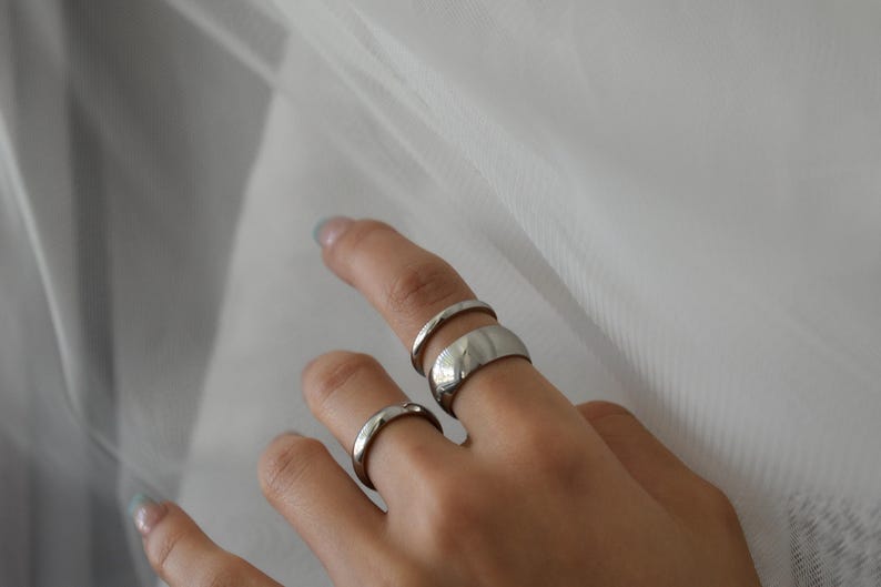 Silver Wedding Band Rings, Gold Band Ring, Personalized Engraved Stackable Rings Couple Rings, WATERPROOF Name Date Love Memorial Mens Rings image 8