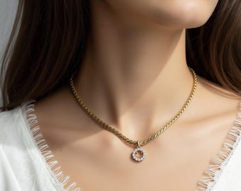 Gold Smiley Face Necklace Gold Jewelry Emoji Zircon Stone Crystal Gemstone Waterproof Jewelry Anti Tarnish Gift for Daughter Mom Her Friend