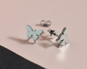 Silver Butterfly Stud Earrings Everyday Sterling Silver Child Kid Stud Earrings WATERPROOF Everyday Jewelry Gift for Daughter Girl Sister