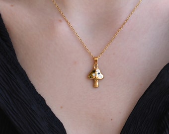 18k Gold Mushroom Pendant Necklace - 3D Shape Mushroom Poison Evil Eye Charming Art Dainty Necklace WATERPROOF Women Jewelry Gift for Her