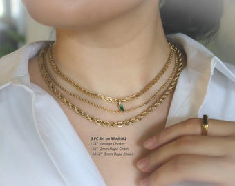GOLD FILLED Vintage Choker Necklace Gold Necklace Zircon Stone Waterproof Jewelry Women Choker Necklace Rope Chain Layered Set Elegant Gift