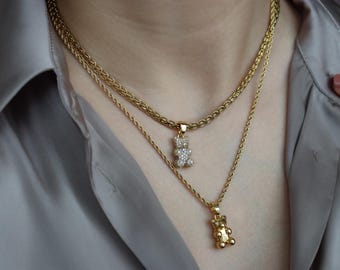 18K Gold Bear Charm Pendant Teddy Bear Crystal Animal Necklace Choker Necklace Waterproof Jewelry Birthday Christmas Gift for Her Women Girl