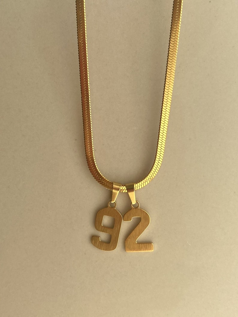18k Gold Trendy Number Pendant Necklace Years Number 0 1 2 3 4 5 6 7 8 9 Digit Necklace Vintage Necklace Gift for Her Waterproof Non Tarnish image 7