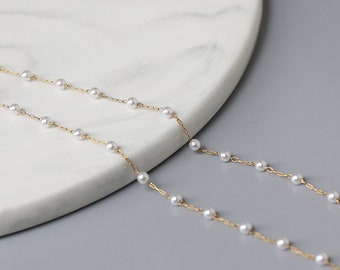 18K Gold PVD galvanisierte wasserdichte handgemachte Perlen-Ketten-Verknüpfungs-Halskette für Frauen-Goldhalskette sehr minimalistisches elegantes zierliches Kettengeschenk
