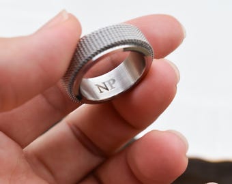 Silver Fidget Rings- Stainless Steel Spinner Rings- Silver Men Rings- Black Band Rings- Fidget Ring For Fathers- Non Tarnish Couple Rings
