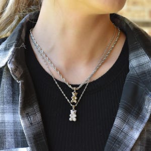 Silver Teddy Bear Necklace, Silver Bear Charm Pendant, Silver Chain Necklace, WATERPROOF Necklace Elegant Men Silver Lover Sterling Necklace