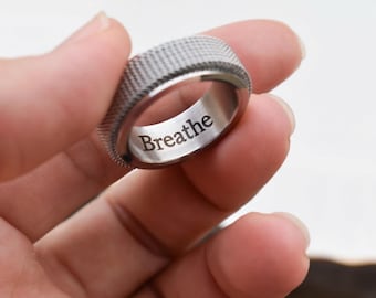 Silver Fidget Rings- Stainless Steel Spinner Rings- Silver Men Rings- Black Band Rings- Fidget Ring For Fathers- Non Tarnish Couple Rings