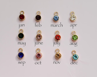 Round Birthstone Charms Pendant For DIY or Add on for Necklace Bracelet Jewelry Making Jewelry Gold Silver Zirconia Birth Stone Waterproof
