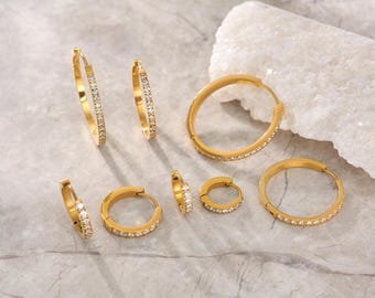 18K Gold Filled Hoop Earrings, Minimalist 30mm 40mm 50mm Anti Tarnish Thin Hoops Earrings, Huggie Women Waterproof Earrings Gift Her Jewelry