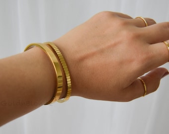 Custom Personalized 18K Gold Bangle Cuff Diamond Bracelet Crystal Zircon Laid Bracelet Set Gift Her Minimalist Jewelry WATERPROOF Bracelet