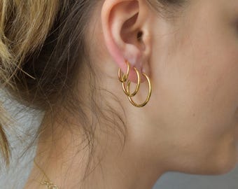 18K Gold Filled Hoop Earrings, Minimalist 30mm 40mm 50mm Anti Tarnish Thin Hoops Earrings, Huggie Women Waterproof Earrings Gift Her Jewelry