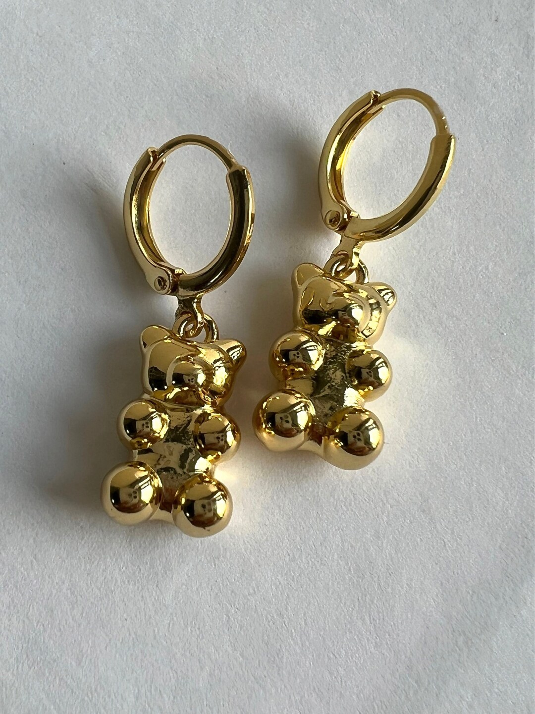 Gold Teddy Gummy BEAR Earrings Gold Charm Pendant Teddy Bear Animal