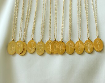 Gold Filled Birth Flower Necklace, Floral Necklace, Birthday Necklace, Zodiac Necklace, Birth Month Christmas Women Gift, Waterproof Jewelry