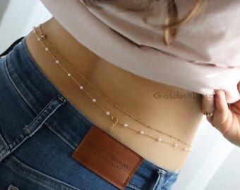 18K Gold WATERPROOF Waist Belly Chain Jewelry Summer Pool Bikini Body Chain Gold Chain Sexy Swimwear Waist Chain Non Tarnish Women Jewelry