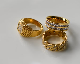 Gold Filled Statement Rings Square Pave Head Ring Miami Ring Promise Ring Stackable Rings Multiple Stone Multiple Stone Zircon Diamond