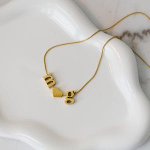 Gold Filled Initial Necklace, Lowercase Initial Name Necklace, Family Initial Custom m g o Solid Letter Alphabets WATERPROOF Minimalist Gift