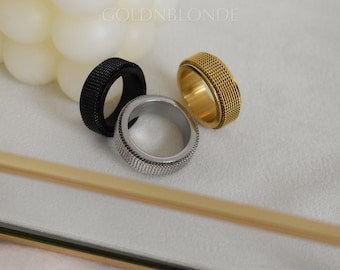 Fidget Spinner Rings Couples Waterproof 18k Gold Silver Black Band Rings Durable Stainless Steel Spinner Jewelry