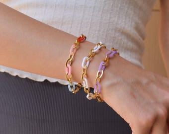 Link Chain Bracelet Friendship Bracelet, Purple White Colorful Bracelet, Personalized 3 Style Chain Gift for Friends WATERPROOF Non Tarnish