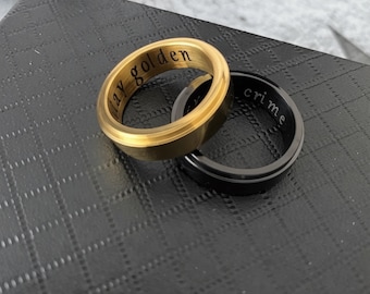 Fidget Spinner Rings Anxiety Ring Engraved Men Rings Black Personalized Women Mens His Rings Gold Filled Finger Hematite Waterproof Rings