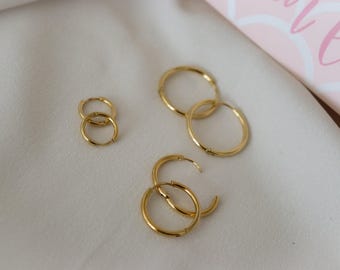 Gold Filled Hoop Earrings Thin Dainty Hoop Earring Gold Non Tarnish Shower Beach Pool Minimalist Jewelry Earring Gift Waterproof Earrings