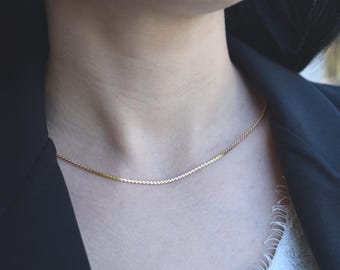 Gold Filled Serpentine -Thin Chain Necklace- Waterproof Handmade Snake Herringbone- Gold Link Chain for Women- Minimalist Best Gift for Her