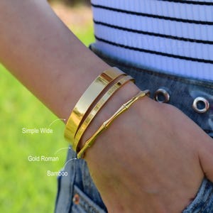 18k Gold Cuff Bracelet · Adjustable Bangle Bracelet Black White Gold Solid Stackable Bracelet Personalized Engraved Custom Gift WATERPROOF