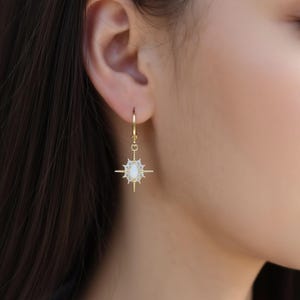 Opal Stone Gold Filled Hoop Earrings ・Dangle Star Non Tarnish Opal Gemstone Jewelry Set WATERPROOF Earrings for Woman Girl Best Gift for Her