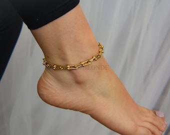 Gold Filled Thick Chain Anklet Love ・ Waterproof Custom Length Jewelry Set Women Gift For Her Permanent Gold Anklet Valentines Handmade Gift