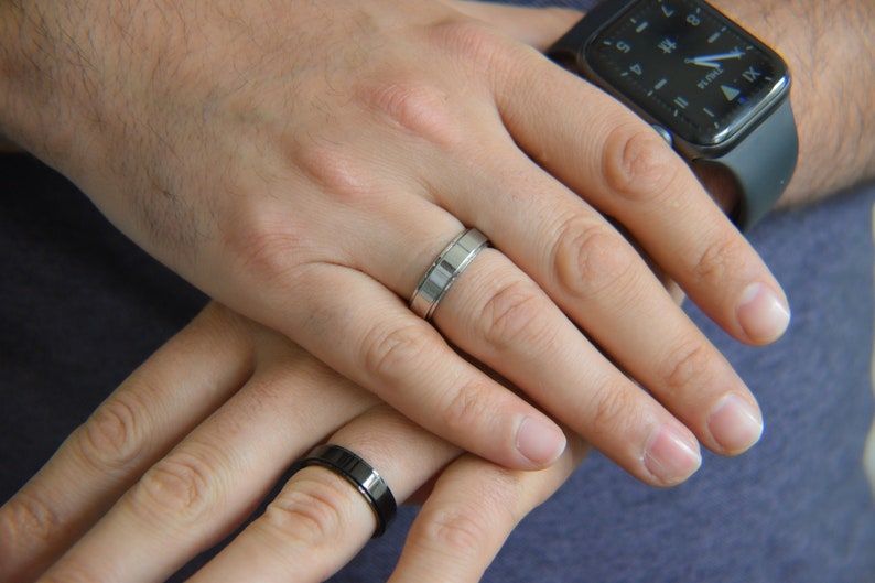 Fidget Spinner Rings Anxiety Ring Engraved Men Rings Black Personalized Women Mens His Rings Gold Filled Finger Hematite Waterproof Rings image 4