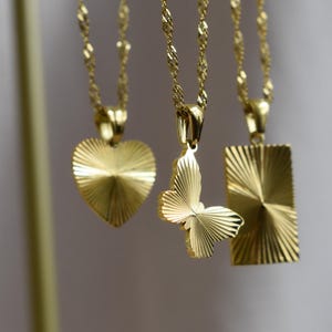 Gold Butterfly Heart Rectangle Pendant Necklace · Bar Card Shine Light Signet Jewelry · Unique Gift for Women Girl Friend Her Customizable