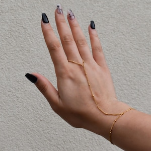 18K GOLD Hand Chains - Beaded Bracelets - Chain Style Rings - Adjustable bracelets Personalized Wrist Chains Waterproof Jewelry Gift for Her
