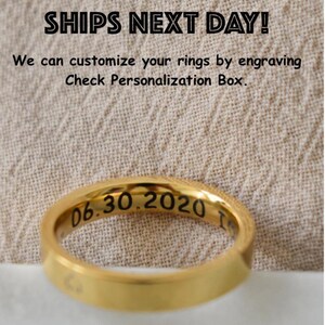 The image is a promotional advertisement for a customizable ring service. It features a gold ring with the date "06.30.2020" engraved on it, and a variety of font samples displayed on the right side.