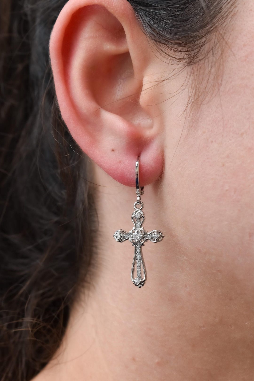 Silver Bling Cross Earrings FINAL SALE main image 1