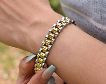 18k Gold Watch Band Silver Bracelet WATERPROOF Jewelry Women Bracelet Men Gift for Her for Him Best Friend Personalized Lover Christmas Gift