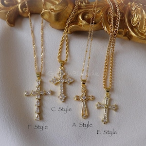 Gold Filled Cross Necklace, Diamond Cross, Dainty Pave Cross Necklace, Baptism Gift, Cross Jewelry, Anti Tarnish Jewelry Gift